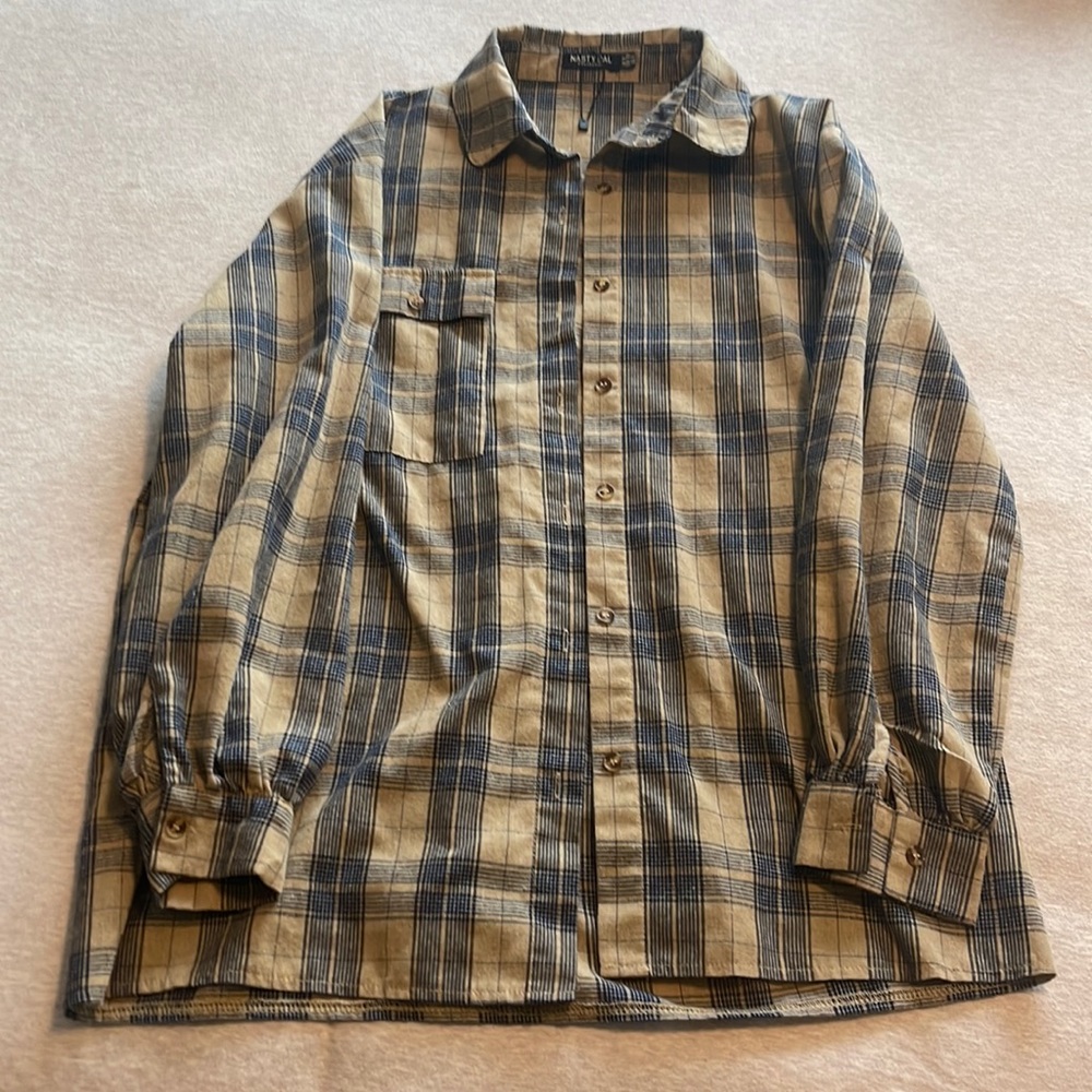 Nastygal Tan and Blue Flannel
